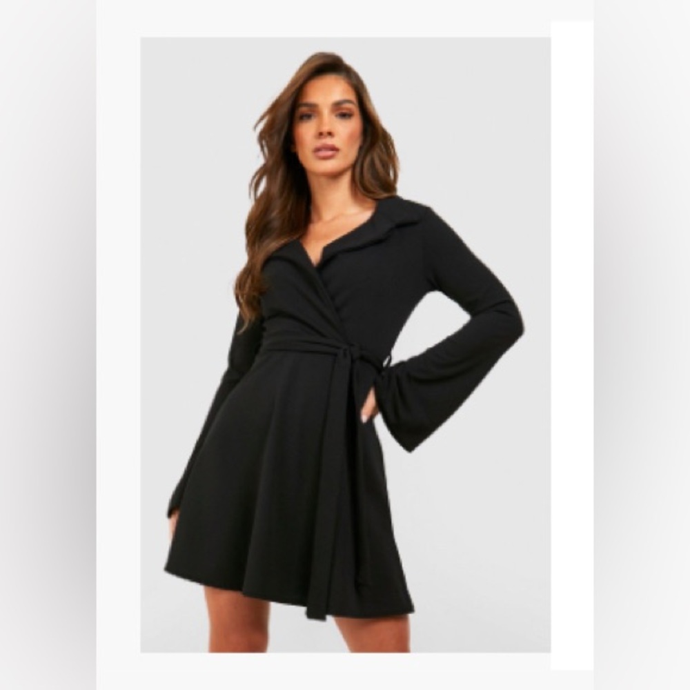 Boohoo Black Flare sleeved Blazer Skater Dress